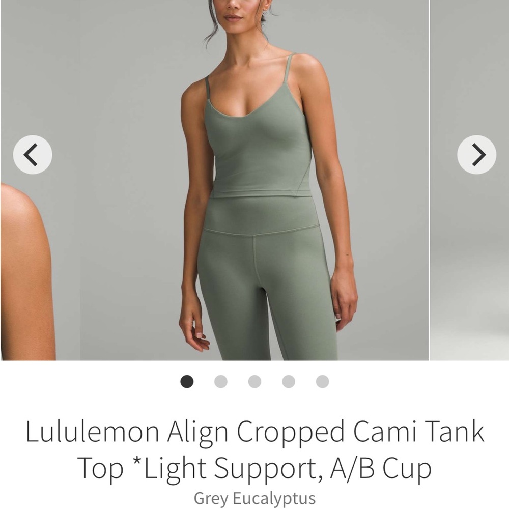 Lululemon Athletica Align Cropped Cami Tank Grey Eucalyptus A/B Cup NWT